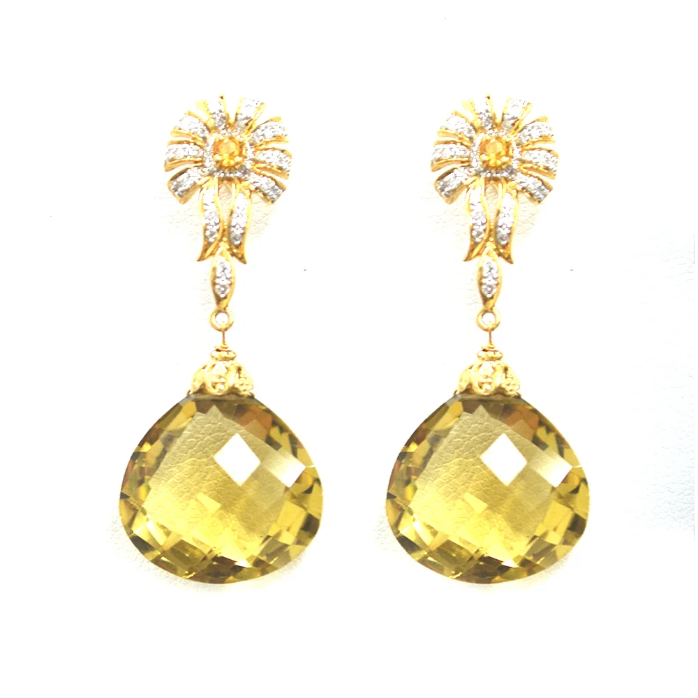 18k YG Citrine and Diamond Earrings