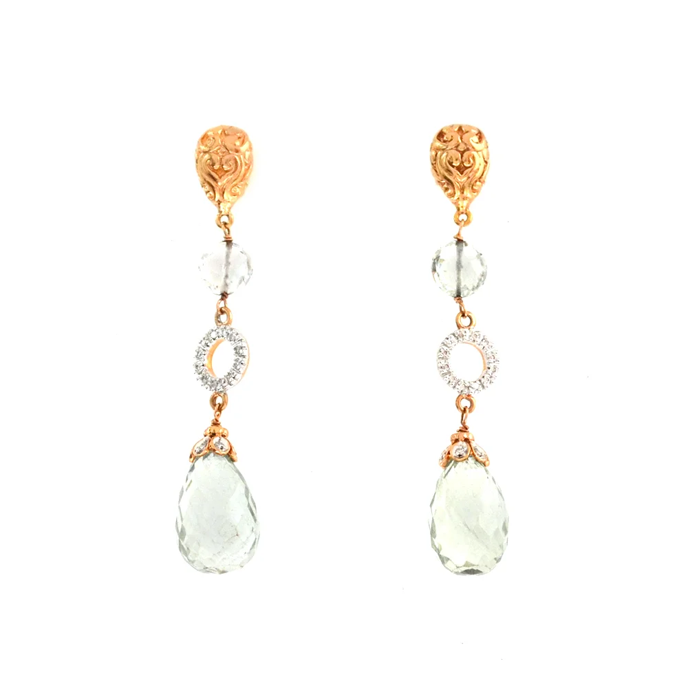 18k Yellow Gold with Green Amethyst and Diamond Earrings