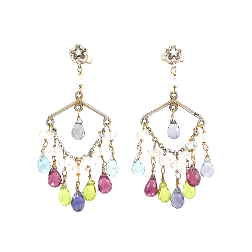 14k Yellow Gold with colored Sapphires and Diamond Earrings