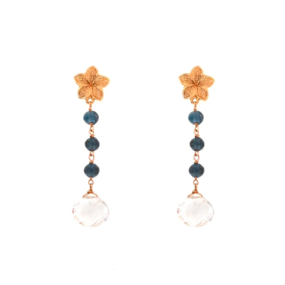 18k Yellow Gold with Morganite drop and black Diamond Earrings