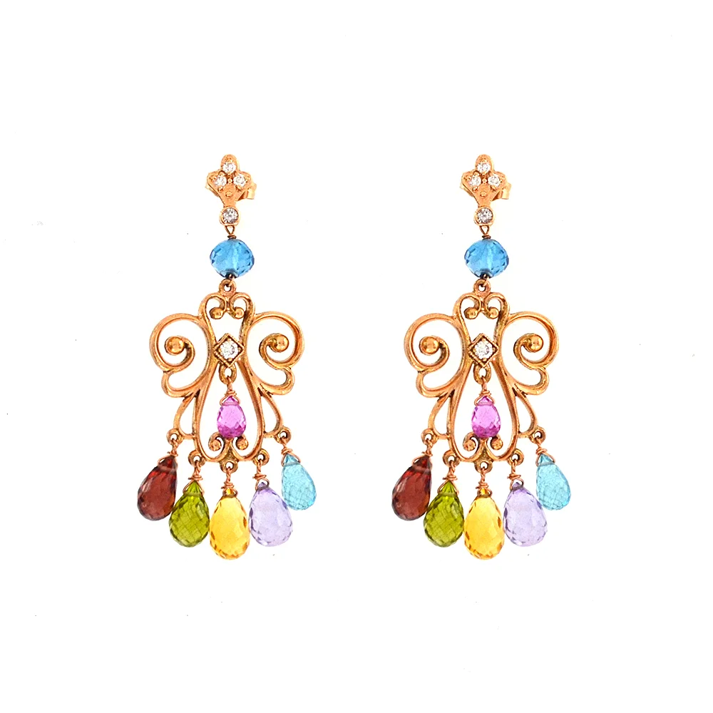 18k Rose Gold with colored Sapphires and Diamond Earrings