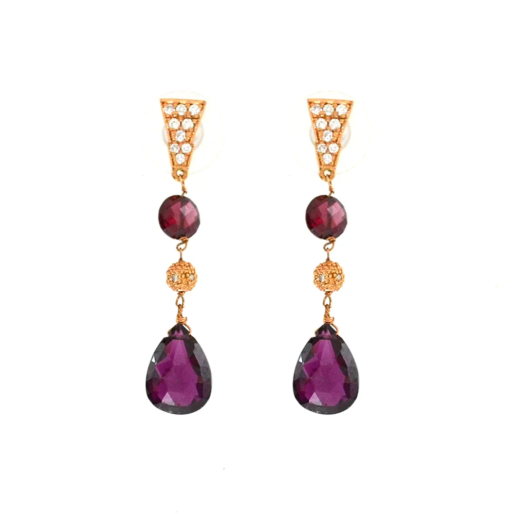 14k Yellow Gold with Rhodolite Garnet and Diamond Earrings