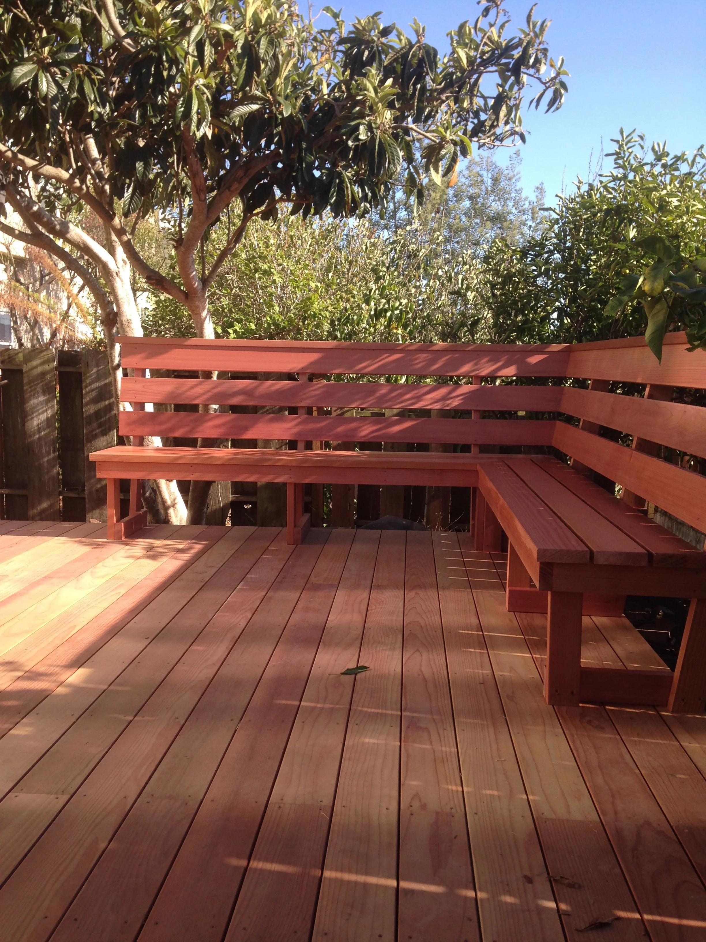 Clear heart redwoow deck and bench.