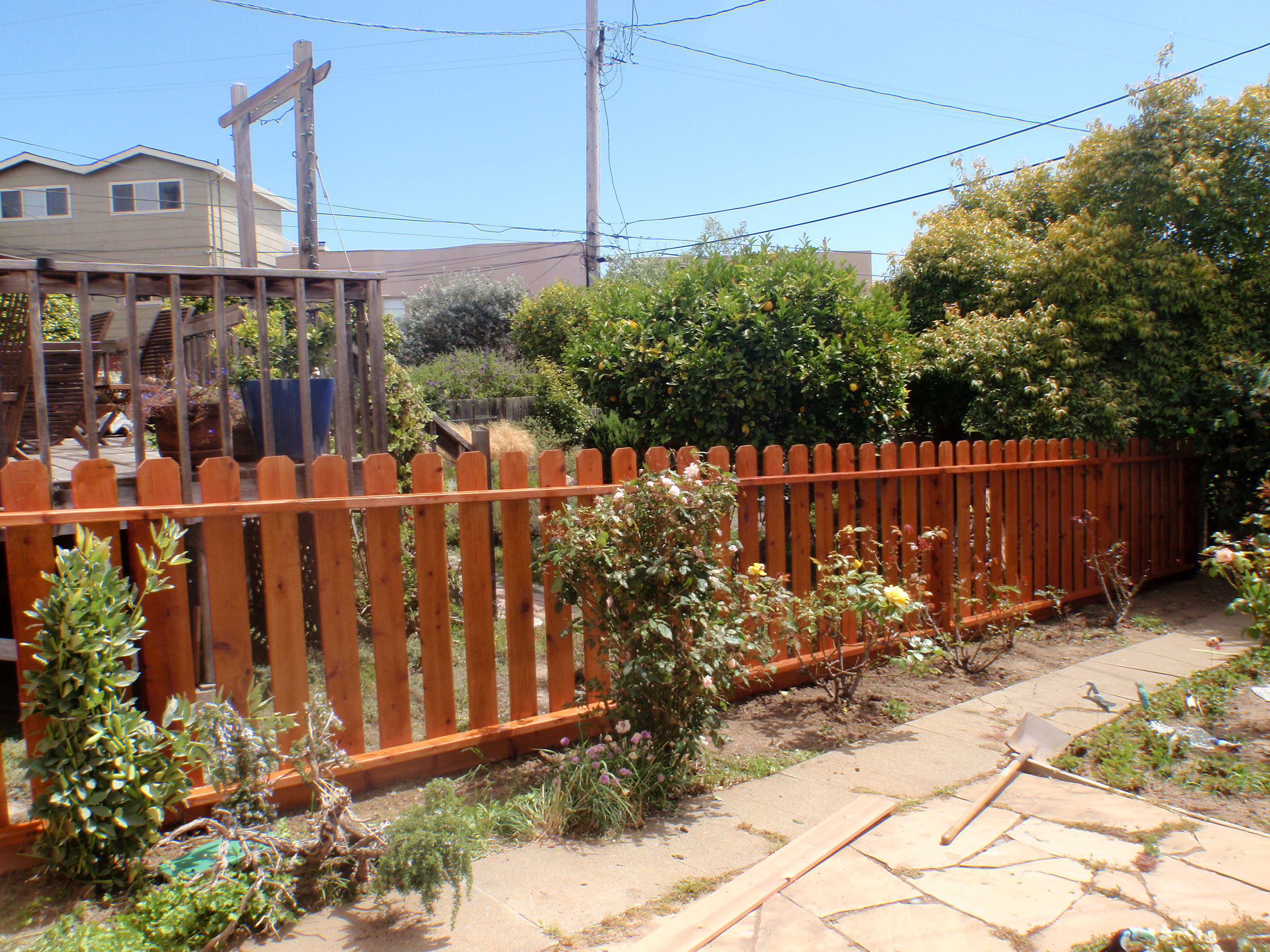 Redwood fence.