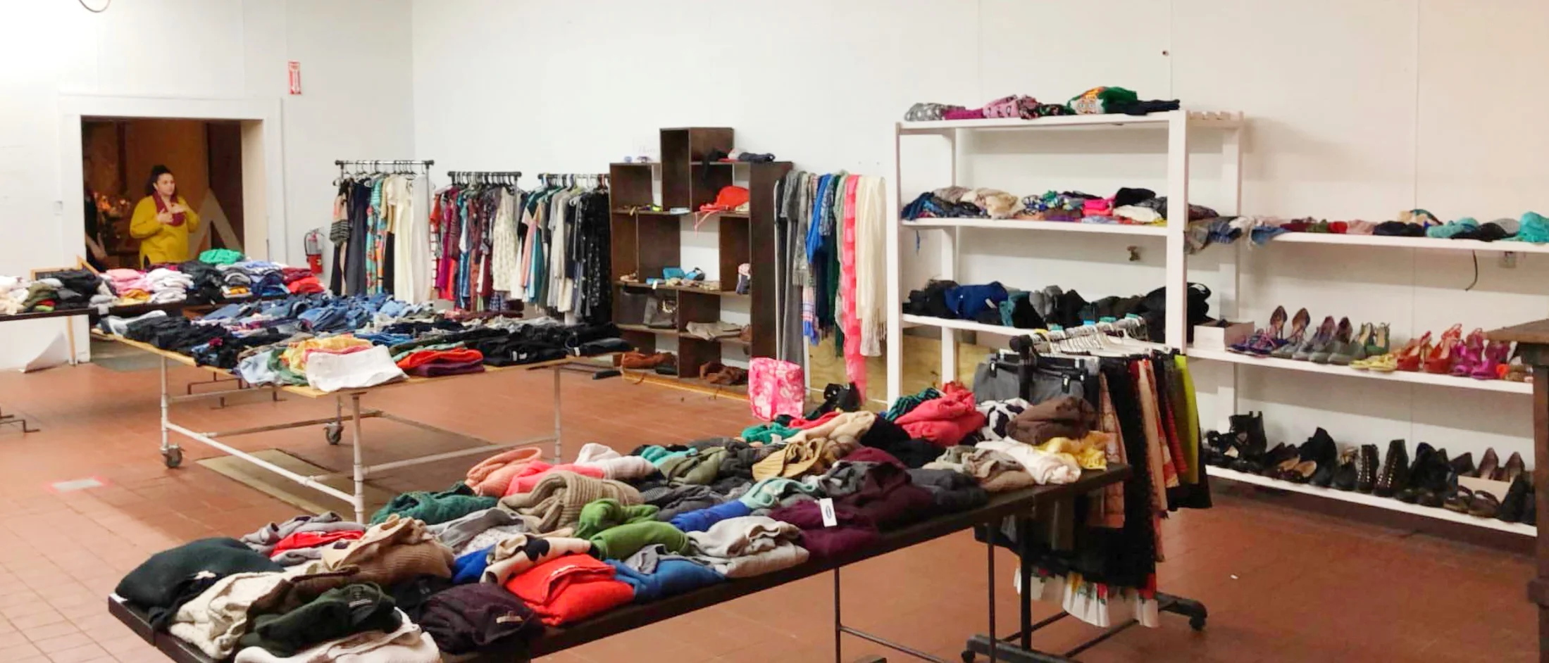 Our previous Shwop Drop set up from January 2019, this is a view of about 1/2 of the items we collected from attendees!