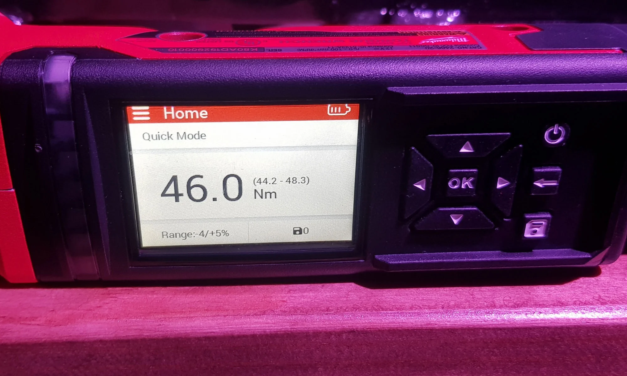 The display of the Milwaukee Tools M18 Fuel Digital Torque Wrench One Key