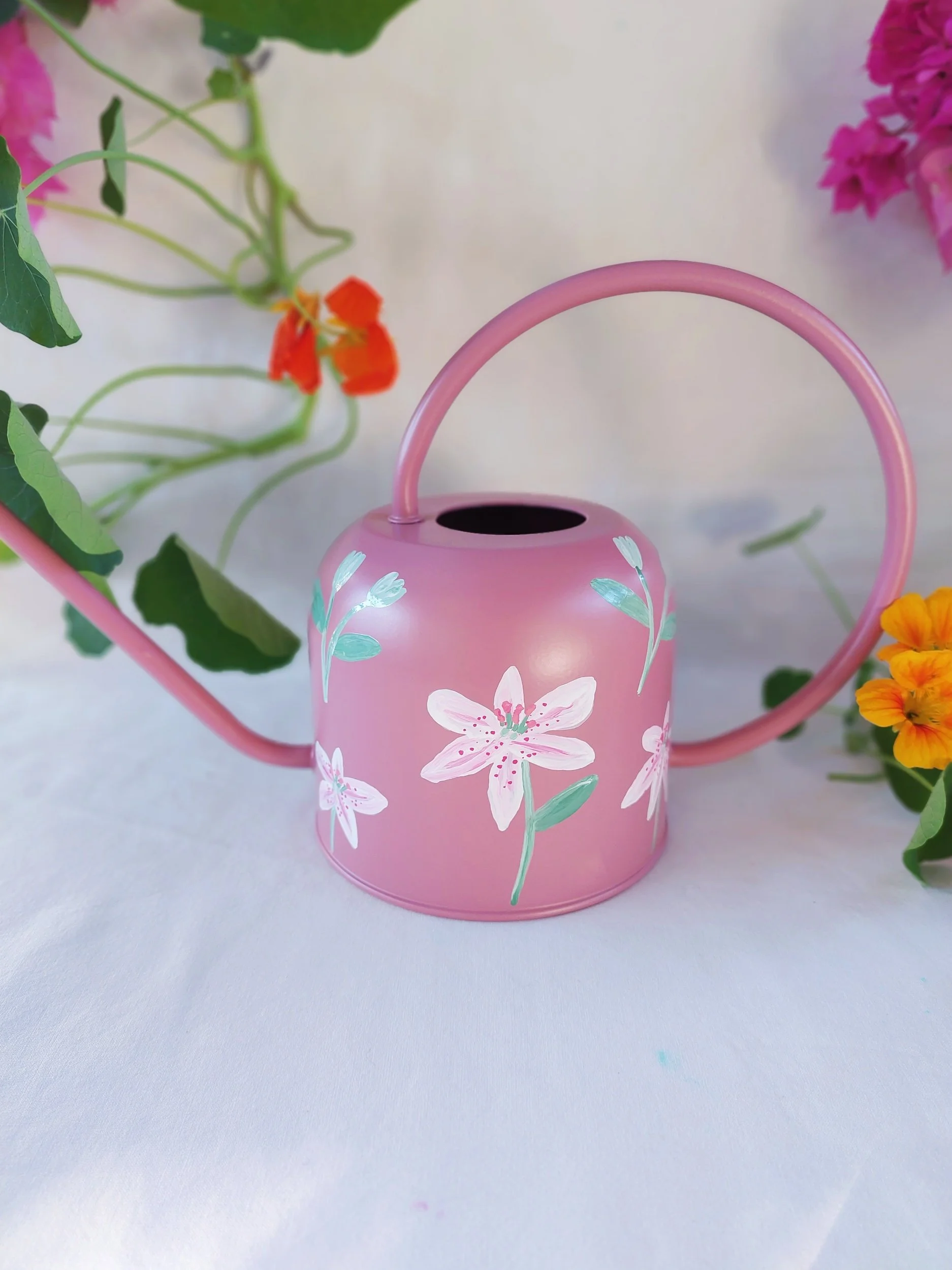 Lily Blush Watering Can - Hand-painted in Brisbane Australia by Elle's Balcony Garden