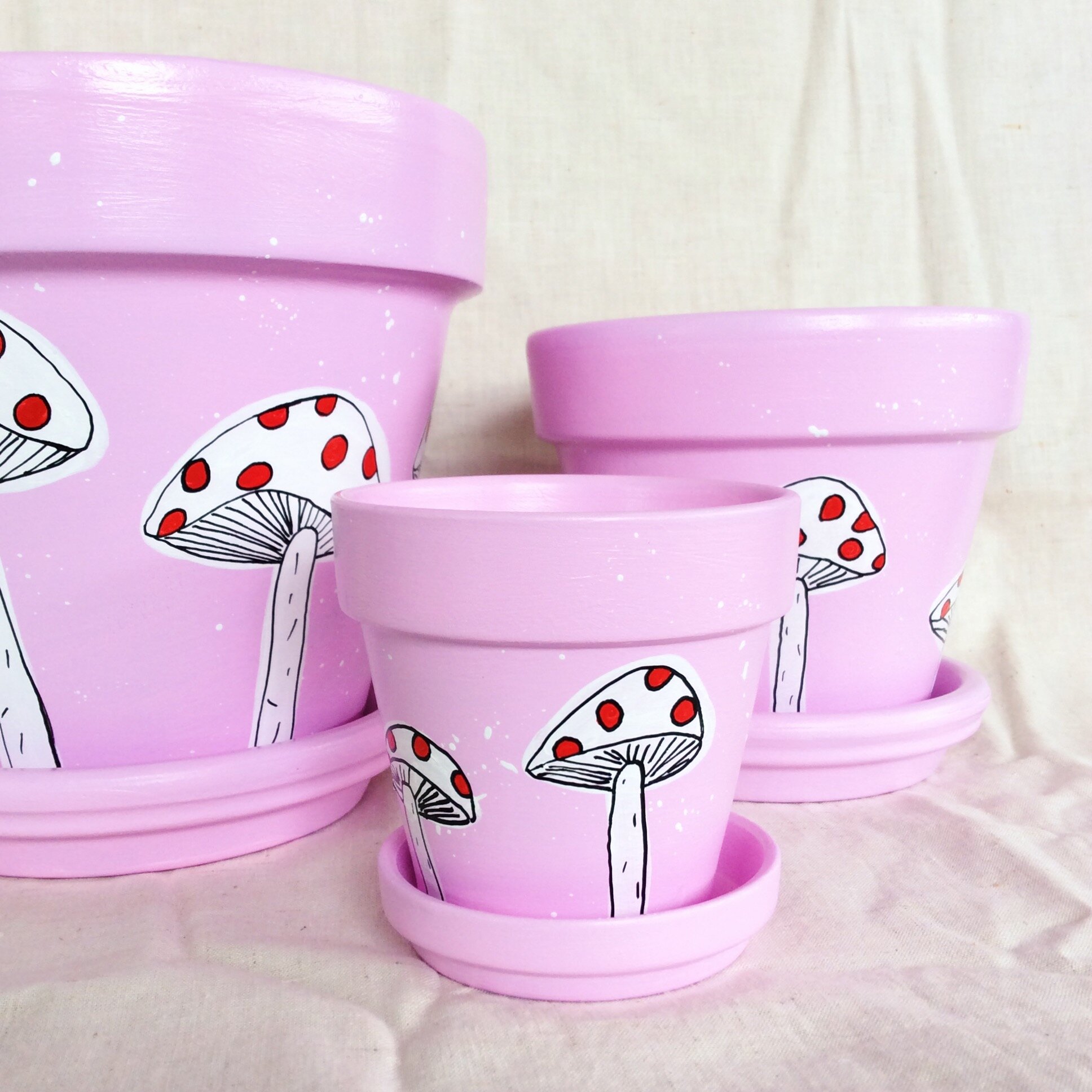 Mushroom Pink Planter - Hand-painted Pot by Elle's Balcony Garden - Hand-made in Brisbane