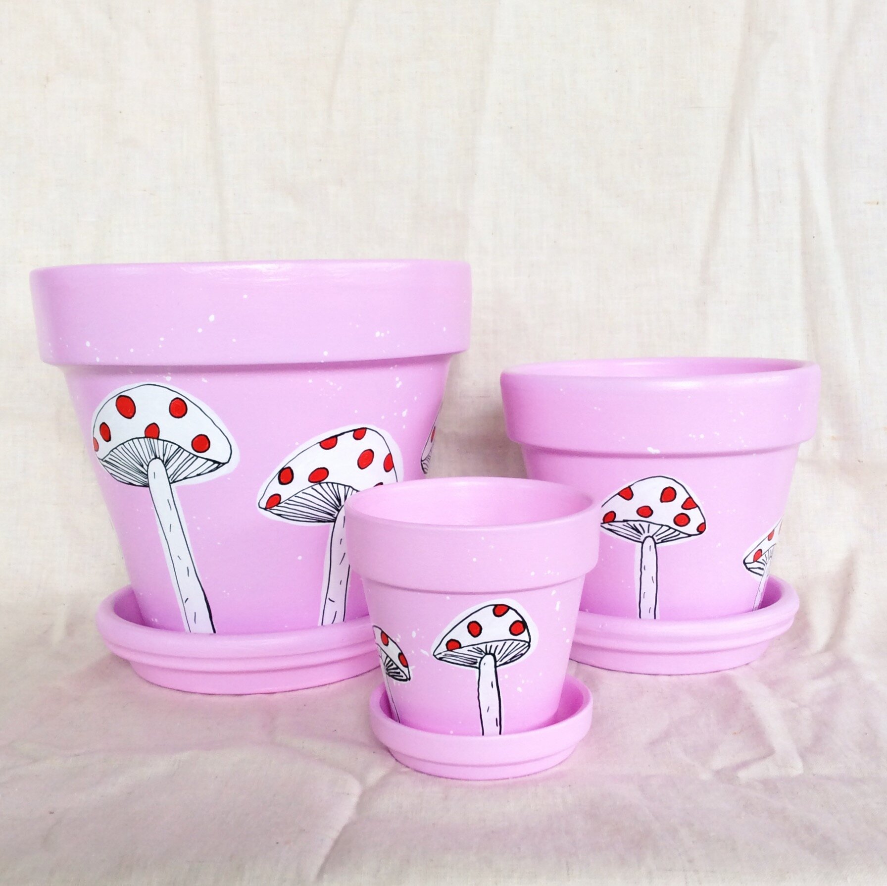 Mushroom Pink Planter - Hand-painted Pot by Elle's Balcony Garden - Hand-made in Brisbane