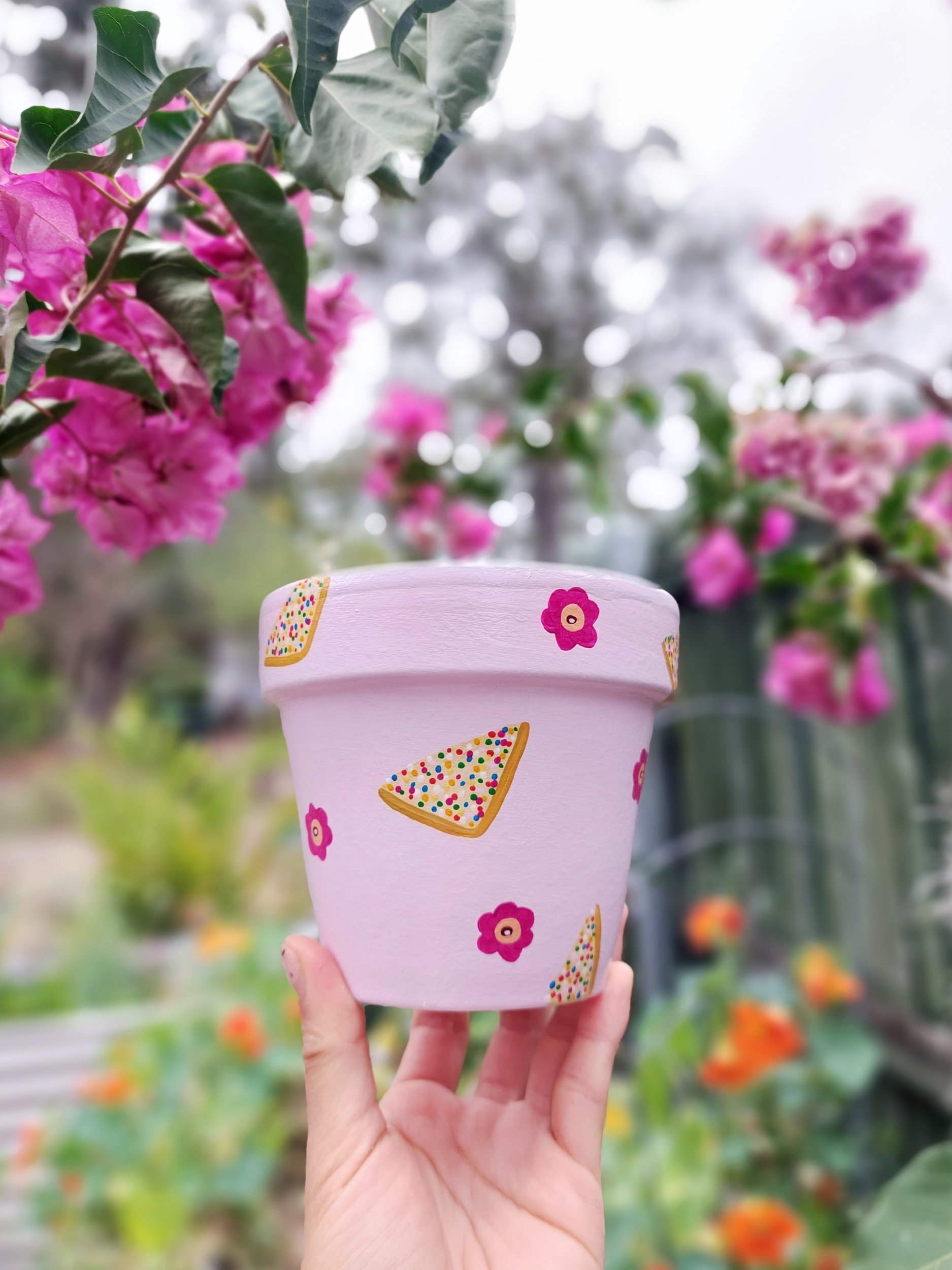 Fairy Bread Hand-painted Pot (Limited Ed. Breast Cancer Awareness Month) by Elle's Balcony Garden in Brisbane Australia