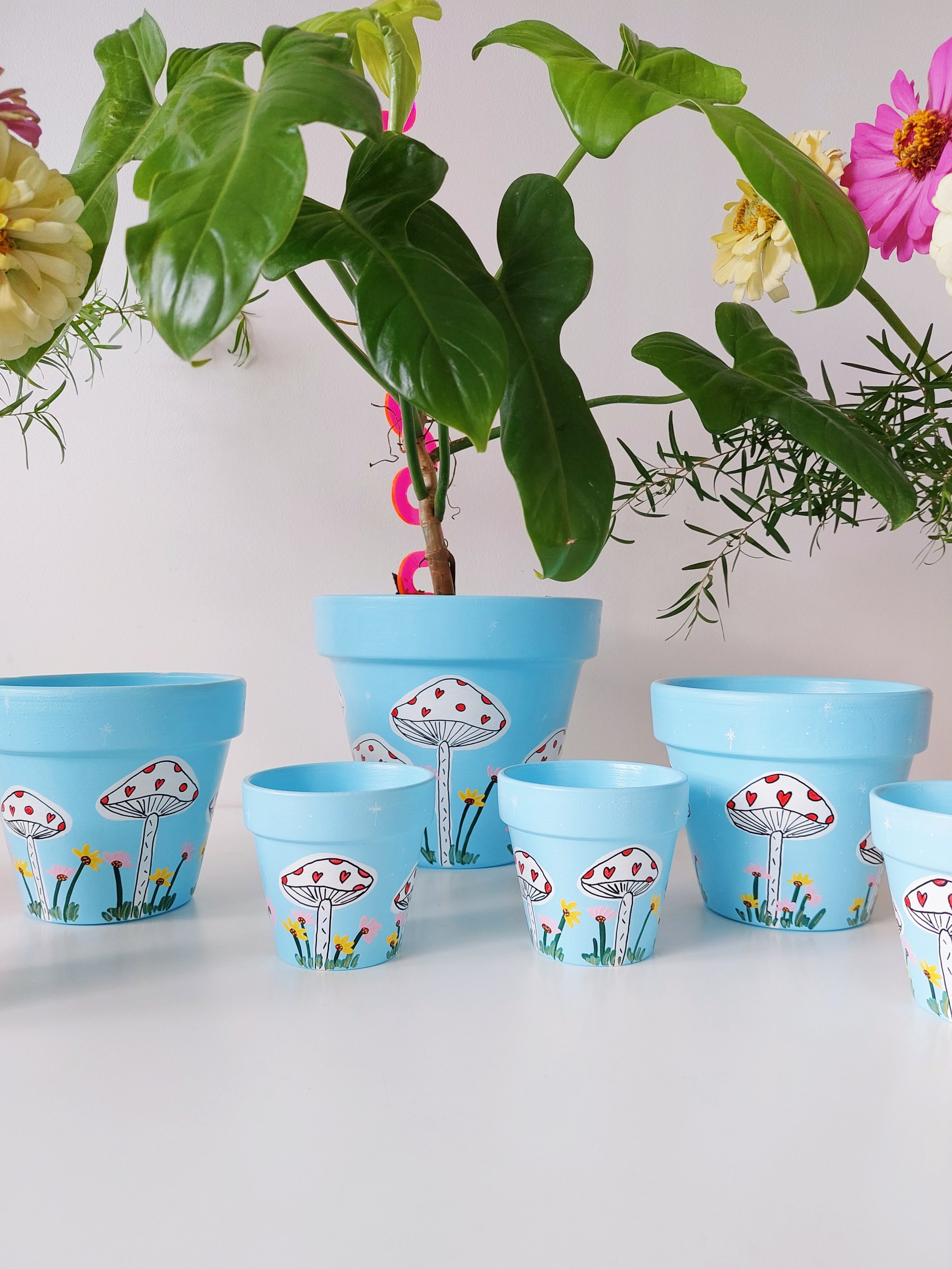 'Mush Love' Blue Mushroom Hand-painted pot by Elle's Balcony Garden in Brisbane Australia