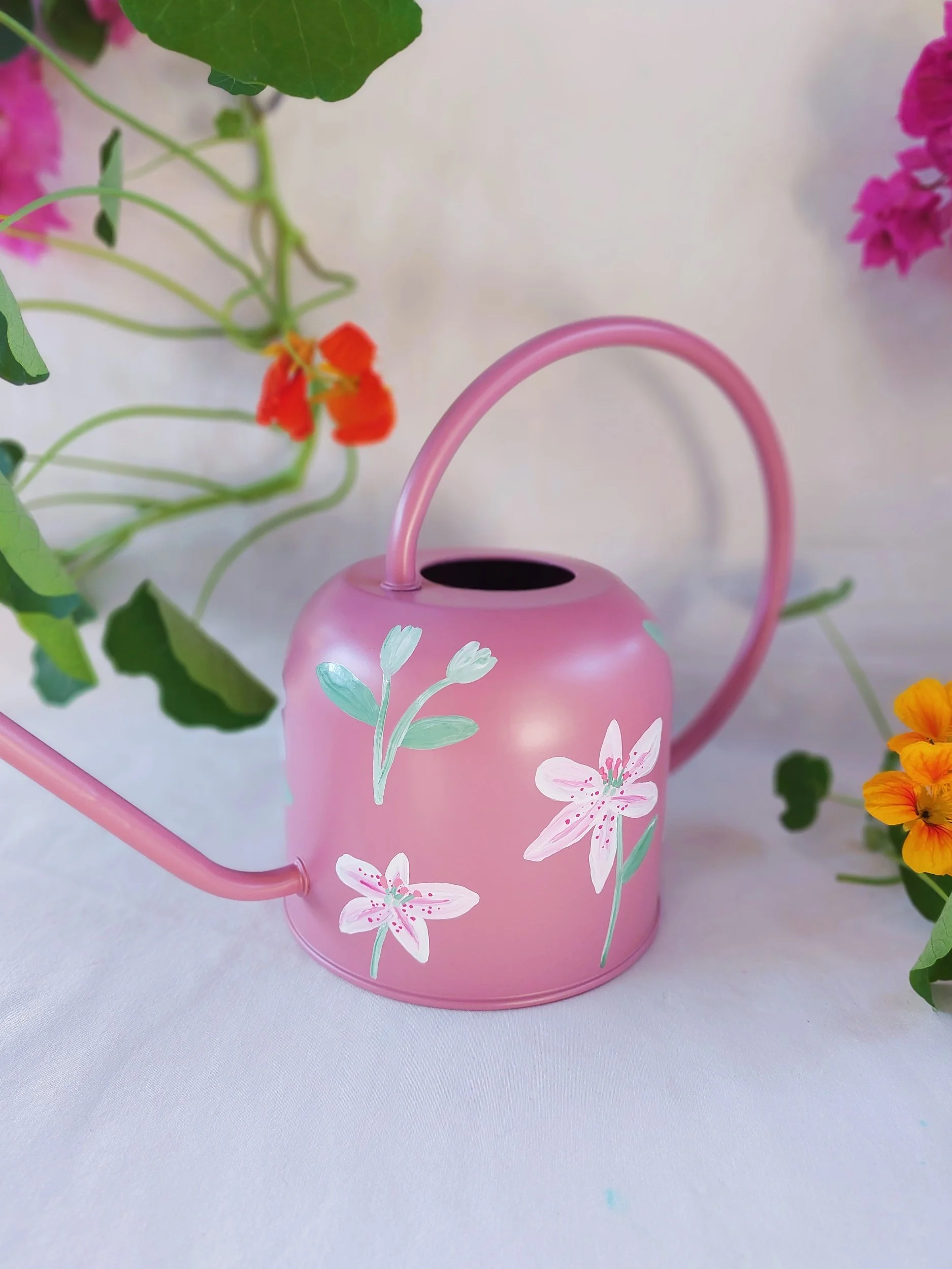 Lily Blush Watering Can - Hand-painted in Brisbane Australia by Elle's Balcony Garden