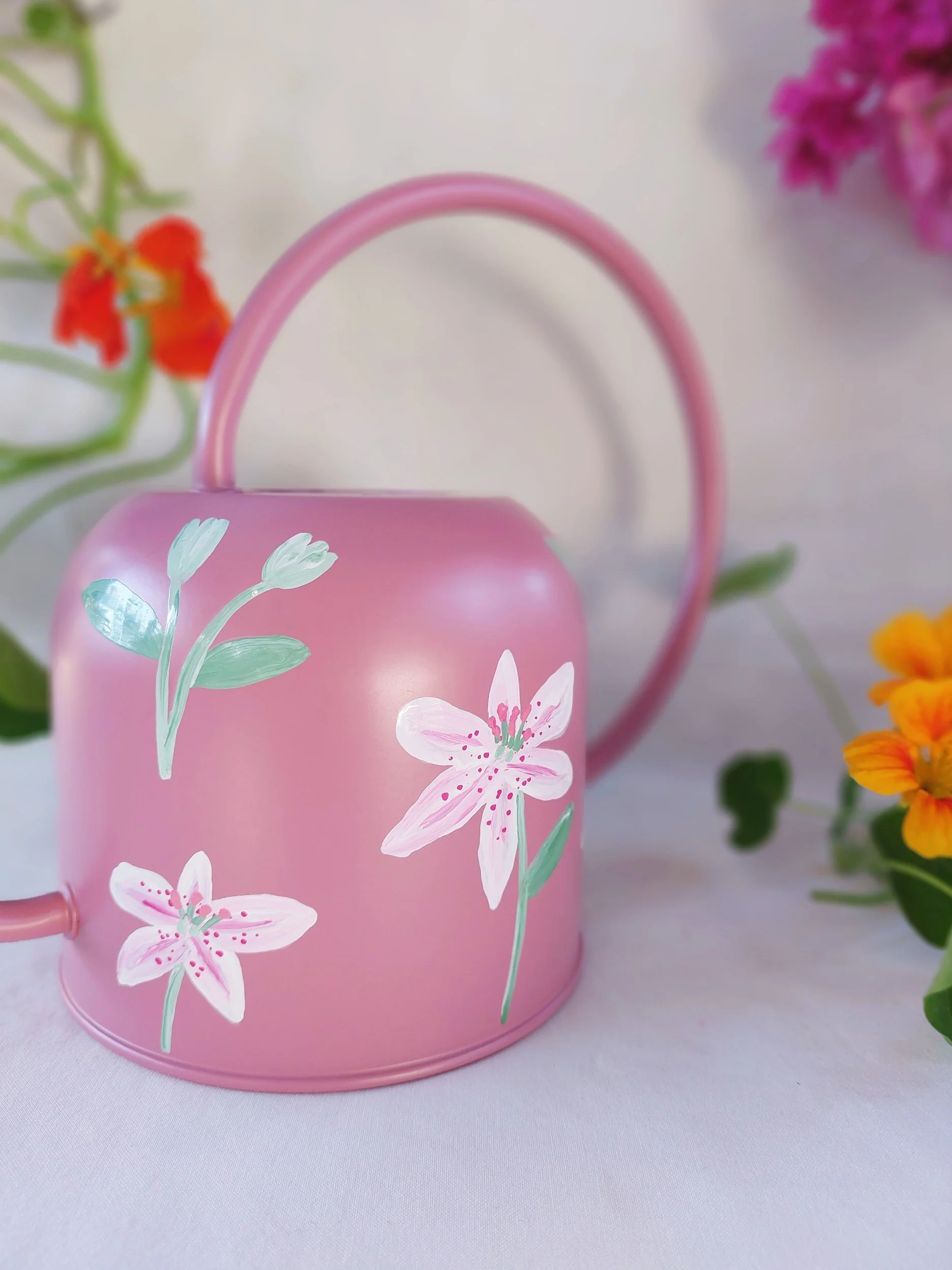 Lily Blush Watering Can - Hand-painted in Brisbane Australia by Elle's Balcony Garden