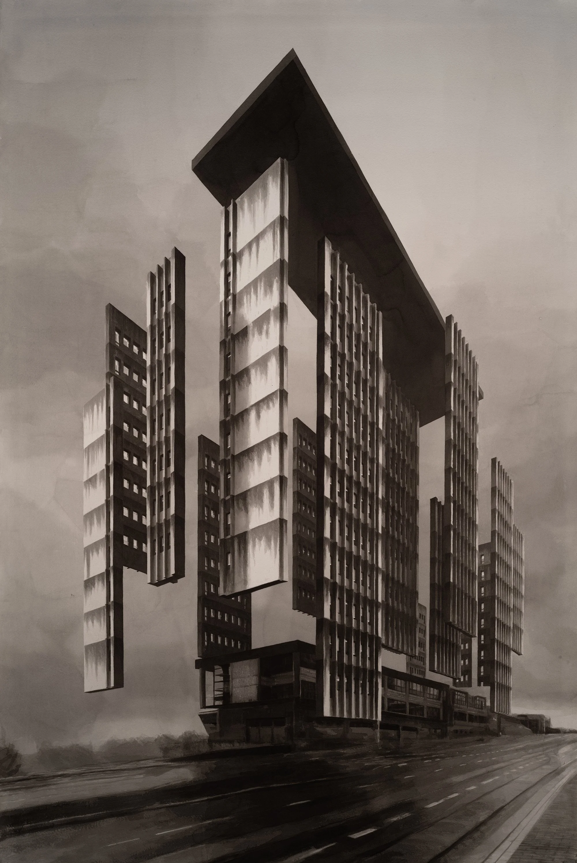 Et øyeblikk av andre muligheter II (2025), ink wash on paper
