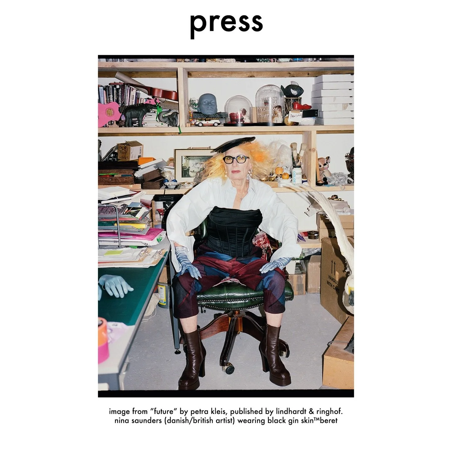Image from &ldquo;future&rdquo; by @petra_kleis, published by @lindhardtogringhof. @saunders_studio wearing (danish/british artist) wearing our black gin skin&trade;  beret