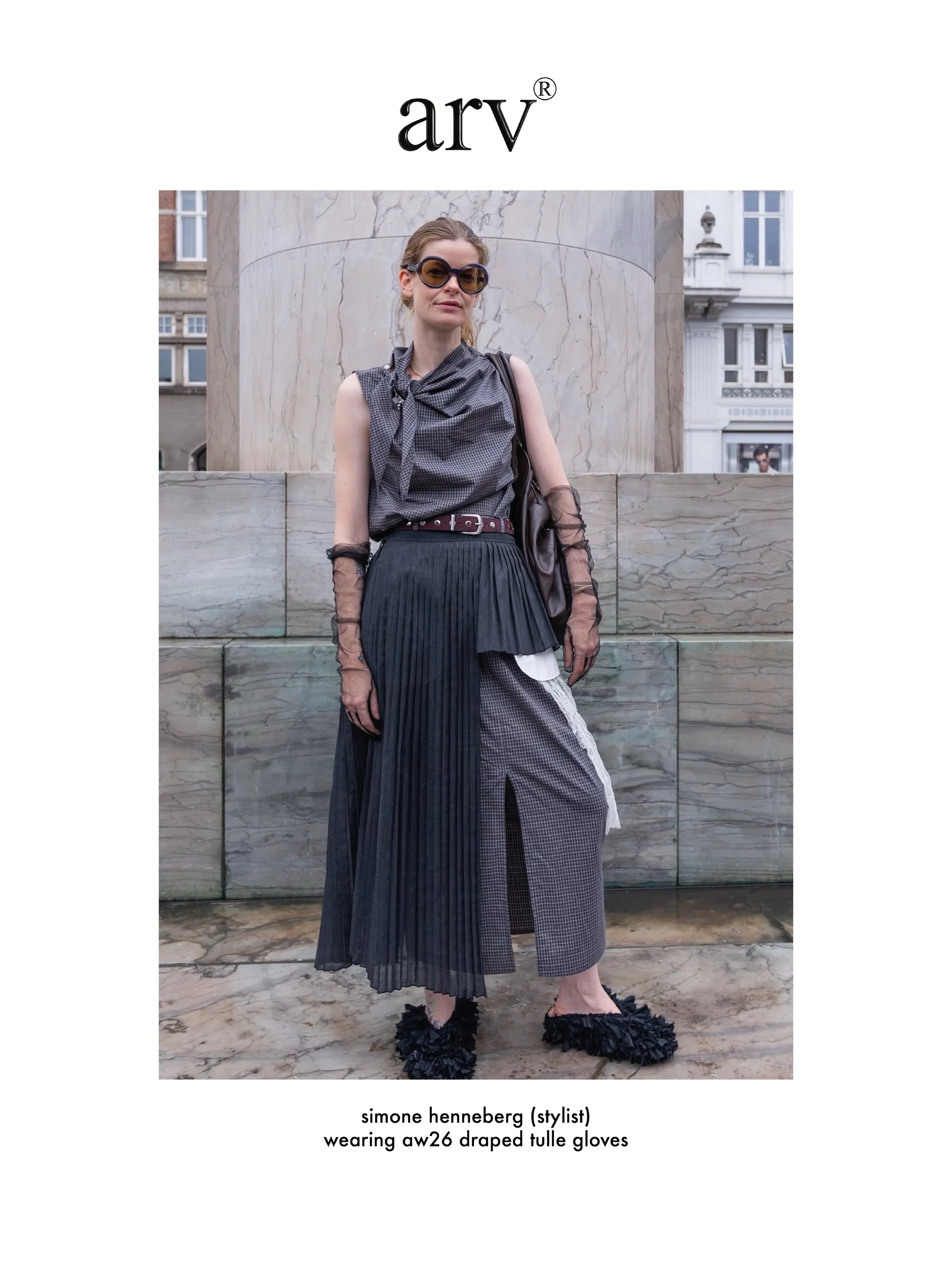 stylist @simonehenneberg wearing aw26 draped tulle gloves