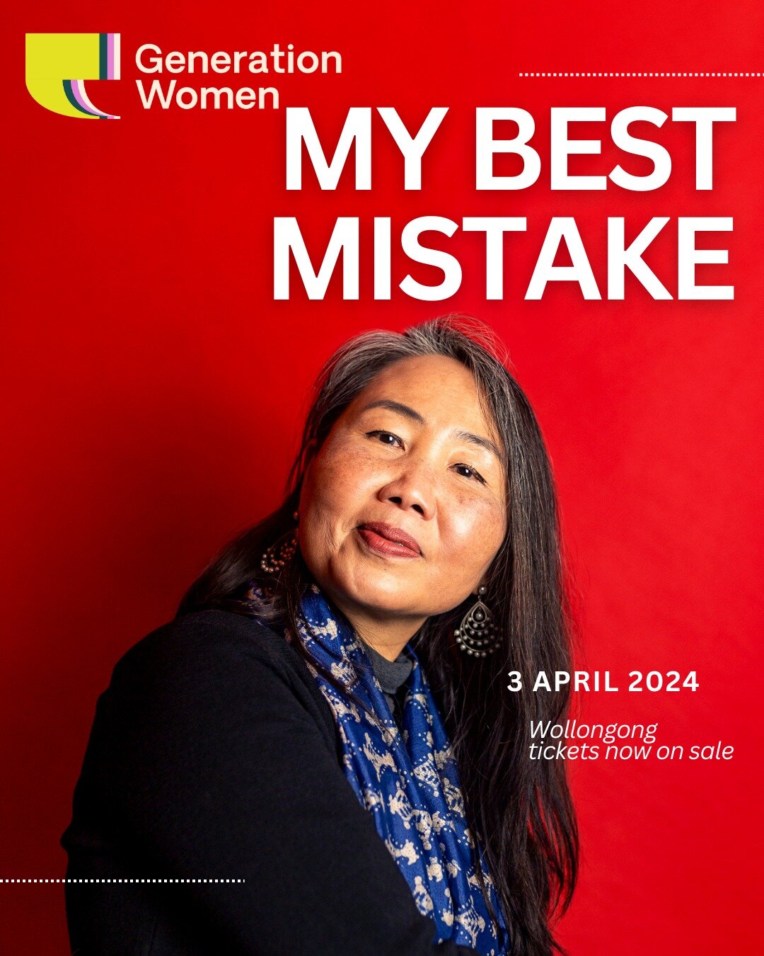 The COUNTDOWN is on! Only 17 days to go!

For the first time, we are taking Generation Women to Wollongong! 

Join us in April for the inaugural pop-up Generation Women show in Wollongong. 

✨ Theme: My Best Mistake: Stories of Wrongs That Went Right