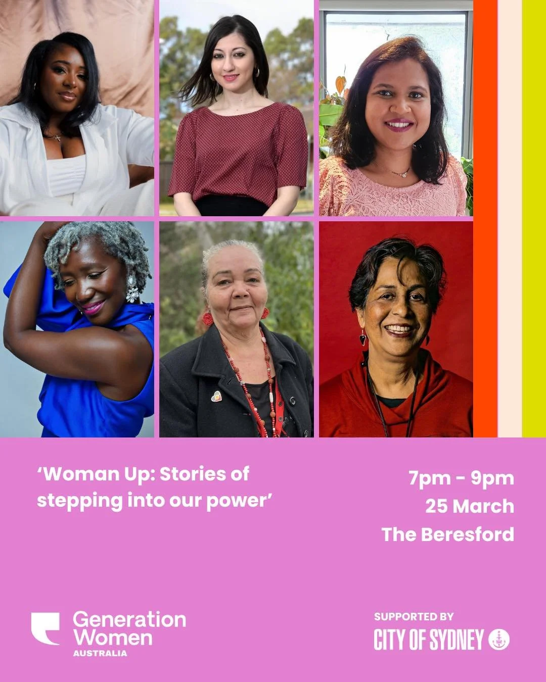 Sydneysiders, our March show is coming in hot! ✨ 

This month's theme is 'Woman Up: Stories of stepping into our power.' Six women across six decades telling real stories of what it takes to hold your ground when the world tells you to shrink. Proof 