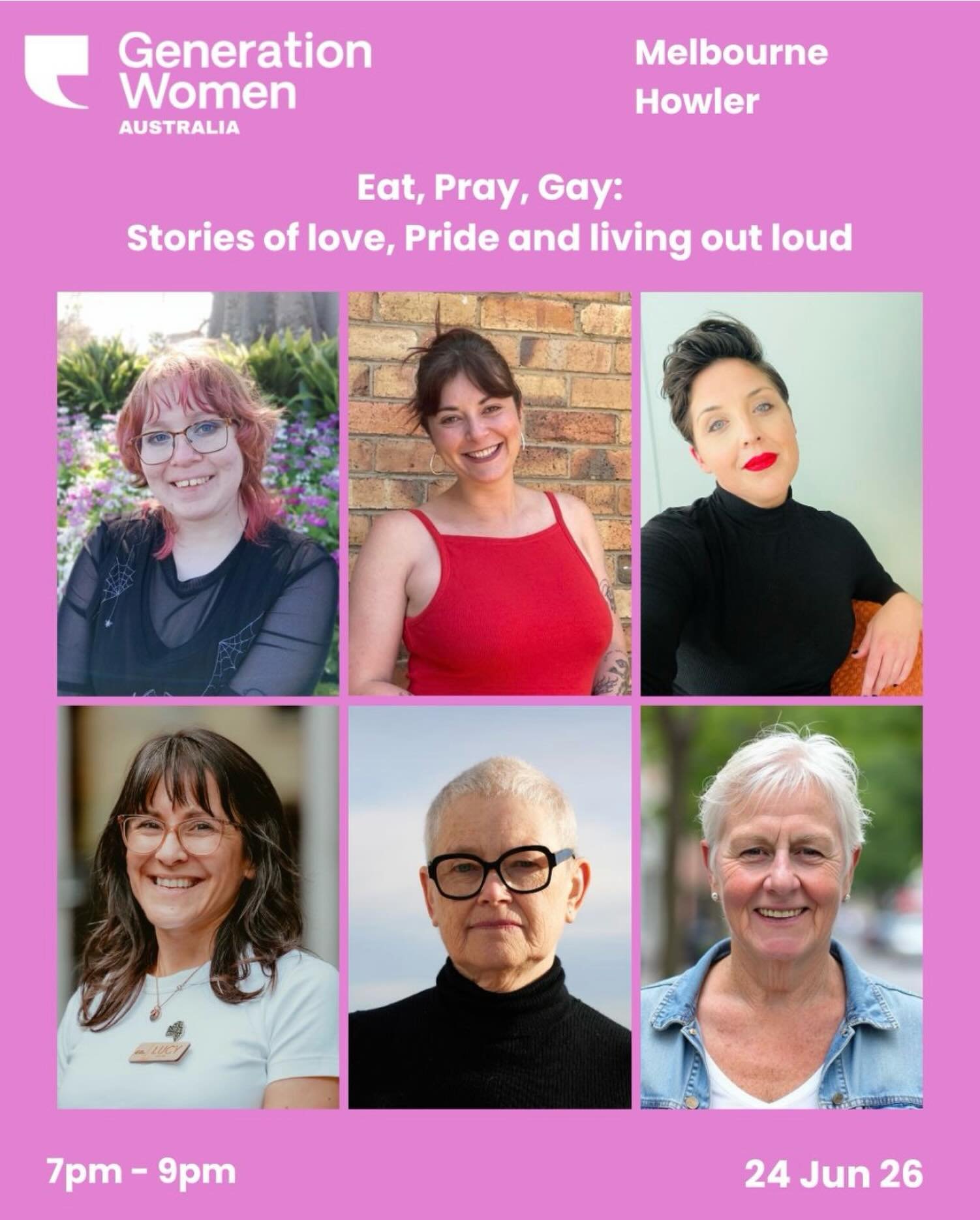 Melbourne, this show is about living out loud. 🌈

Our June theme is Eat, Pray, Gay: Stories of love, pride and living out loud.

Six women and non-binary storytellers. Six decades. Six true stories about identity, love, family, belonging and the fre