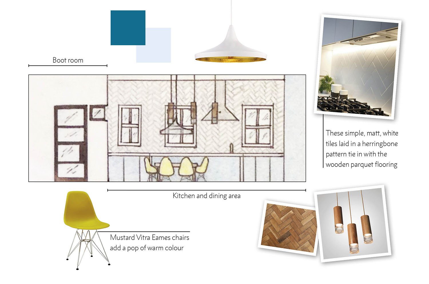 Kitchen/dining area elevation and FF&amp;E design concept