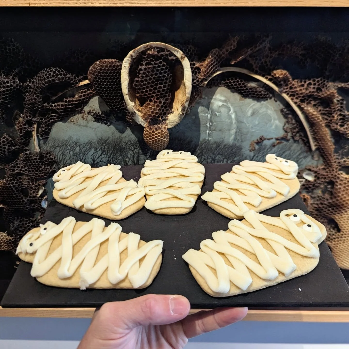 Spooky mummy cookies are back at the bakery for October!

Real buttercream made from scratch is the difference between aesthetically pleasing cookies and legitimately delicious cookies. But we think we check off both boxes with this cookie. Stop in t