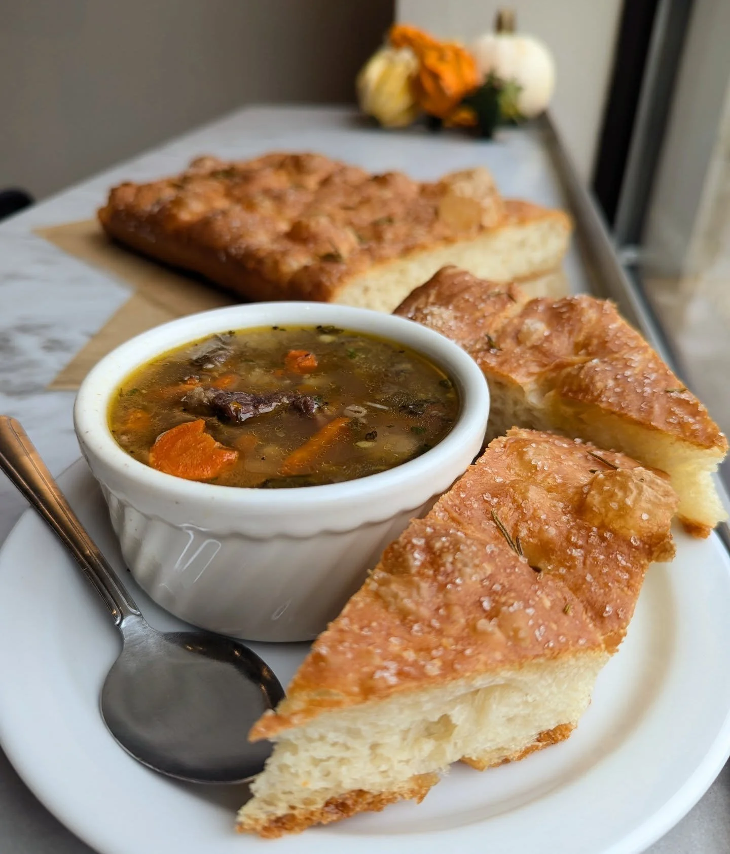 Soup season is OFFICIALLY upon us!

We always have a couple soups on hand that we make in house from scratch, even down to the stock. But on days like this, we try to find something hearty and satisfying.

Pictured is our beef and barley soup, but we