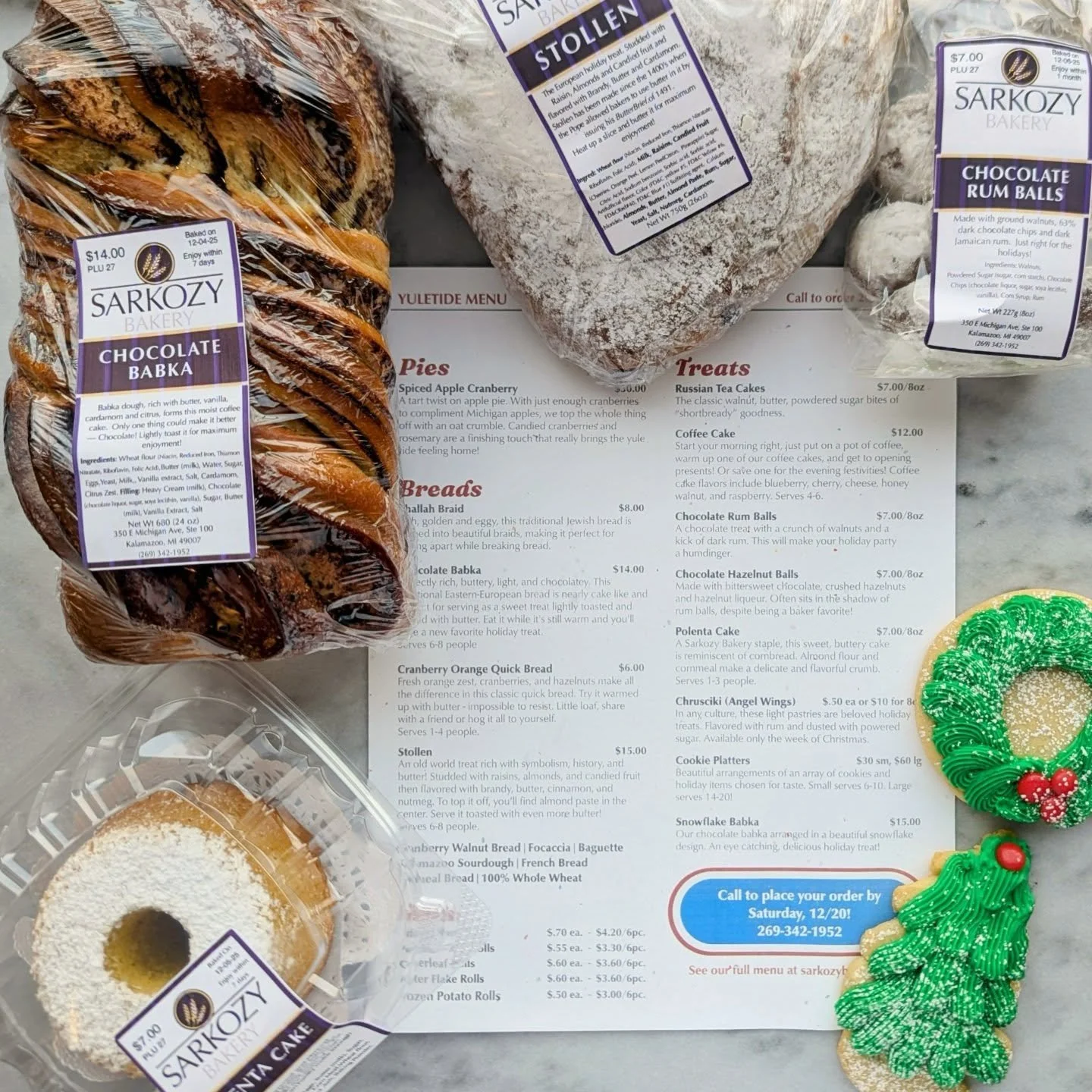 Happy Monday! The oven is keeping the bakery warm as ever if you're looking for a nice spot.

And if you find yourself here, maybe grab a holiday menu, maybe peruse some of the delicious Yuletide treats we've got in the works, maaaaaybe place an orde