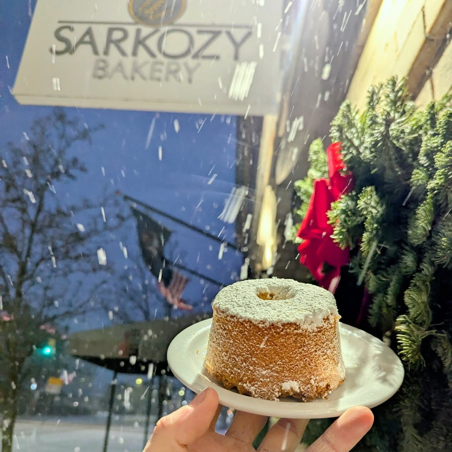 Sarkozy Bakery here with your early morning baker weather report! wsg: Polenta Cake.

We got in early this morning to cold, winds, and some flurries of snow. There isn't much accumulation on the ground in town. And while my back door was frozen shut,
