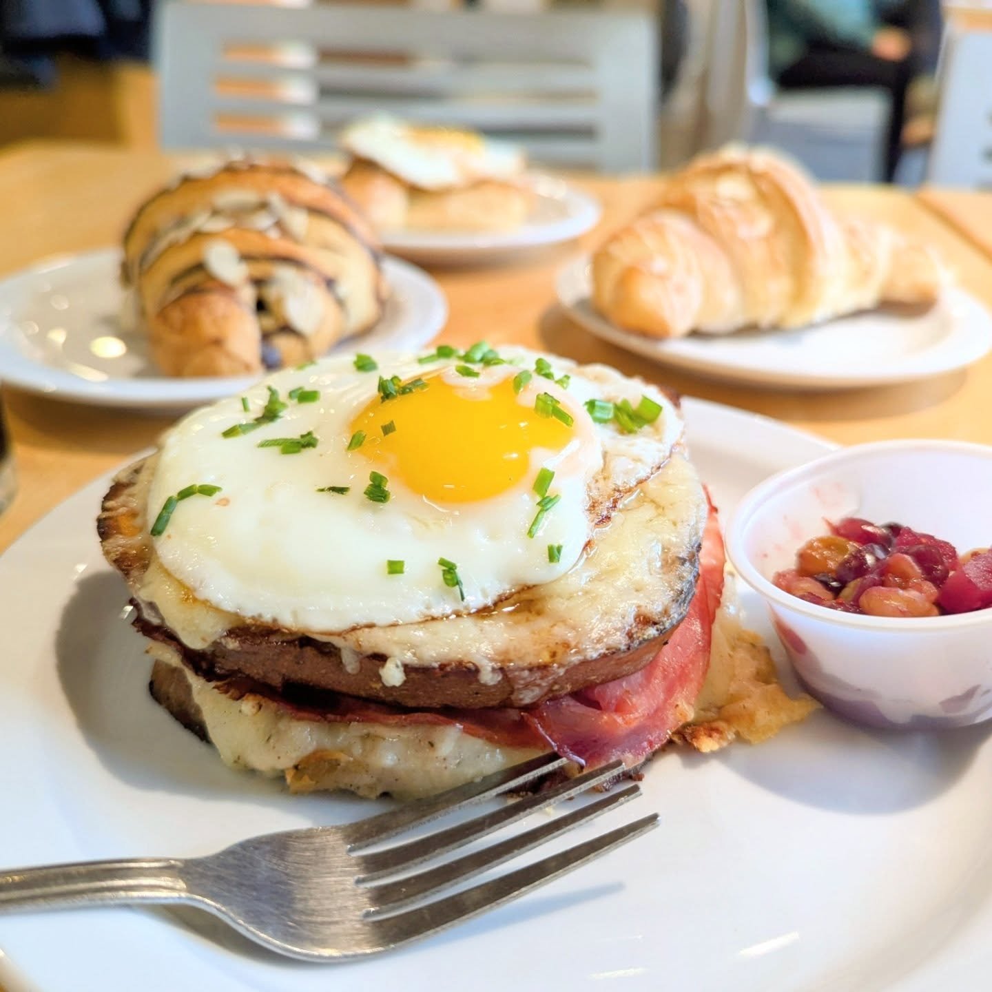 Tomorrow's Sunday brunch special is croque madame!

This cheesey fork-and-knife breakfast sandwich gets its name from the crunch of perfectly grilled bread. Top it off with a mornay sauce and a jammy egg and you're in breakfast bliss.

Enjoy brunch a
