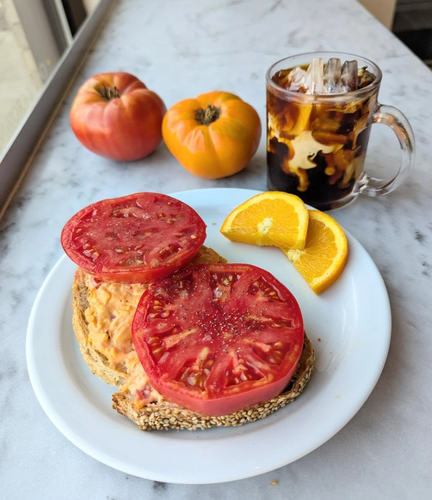 Lil Tommie Toastie to the rescue!

We had a slight mishap this morning, long story short, we won't be doing biscuits and gravy. But that's okay because we're smack in the middle of tomato season AND we have some house pimiento cheese floating around.