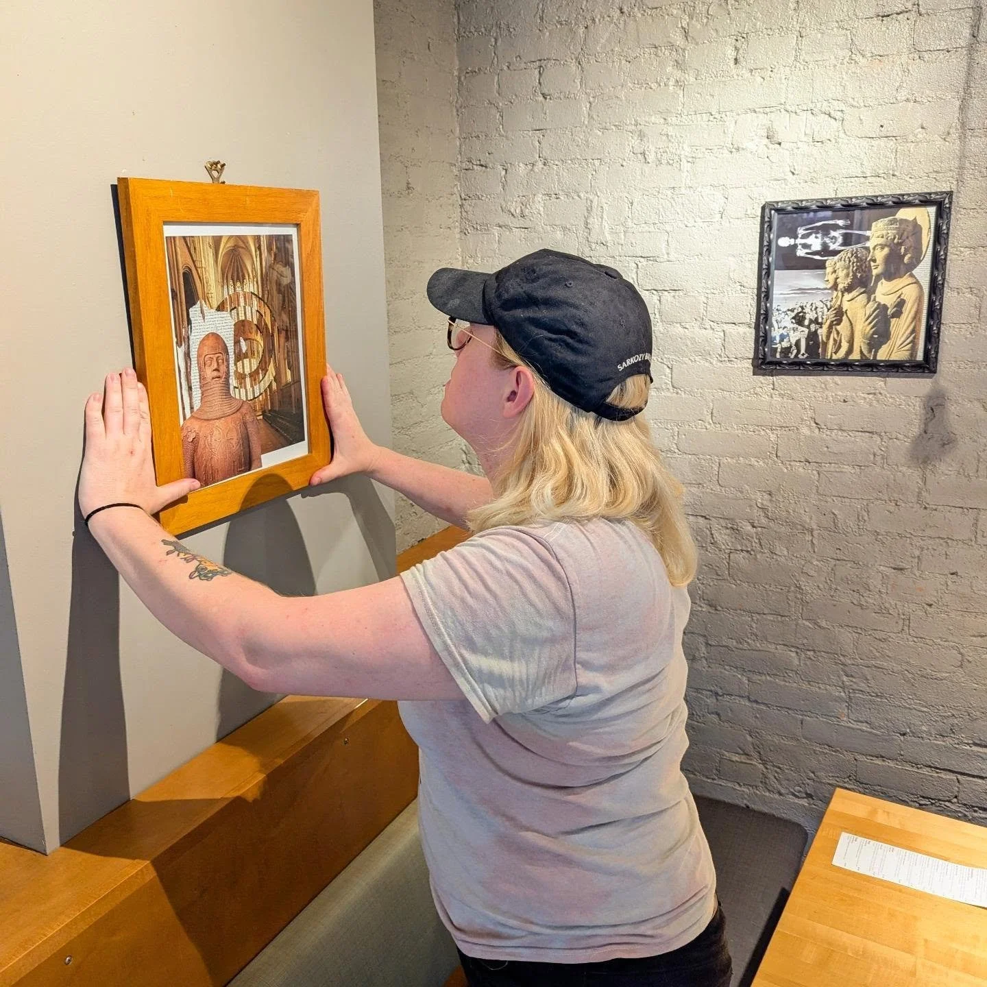 We're getting ready for an extra special art hop tomorrow!

Sarkozy Bakery's very own, Julia Ftacek, will be hosting her first art show of surrealist mixed-media collage. Taking inspiration from album art and punk show flyers, her work blends fashion