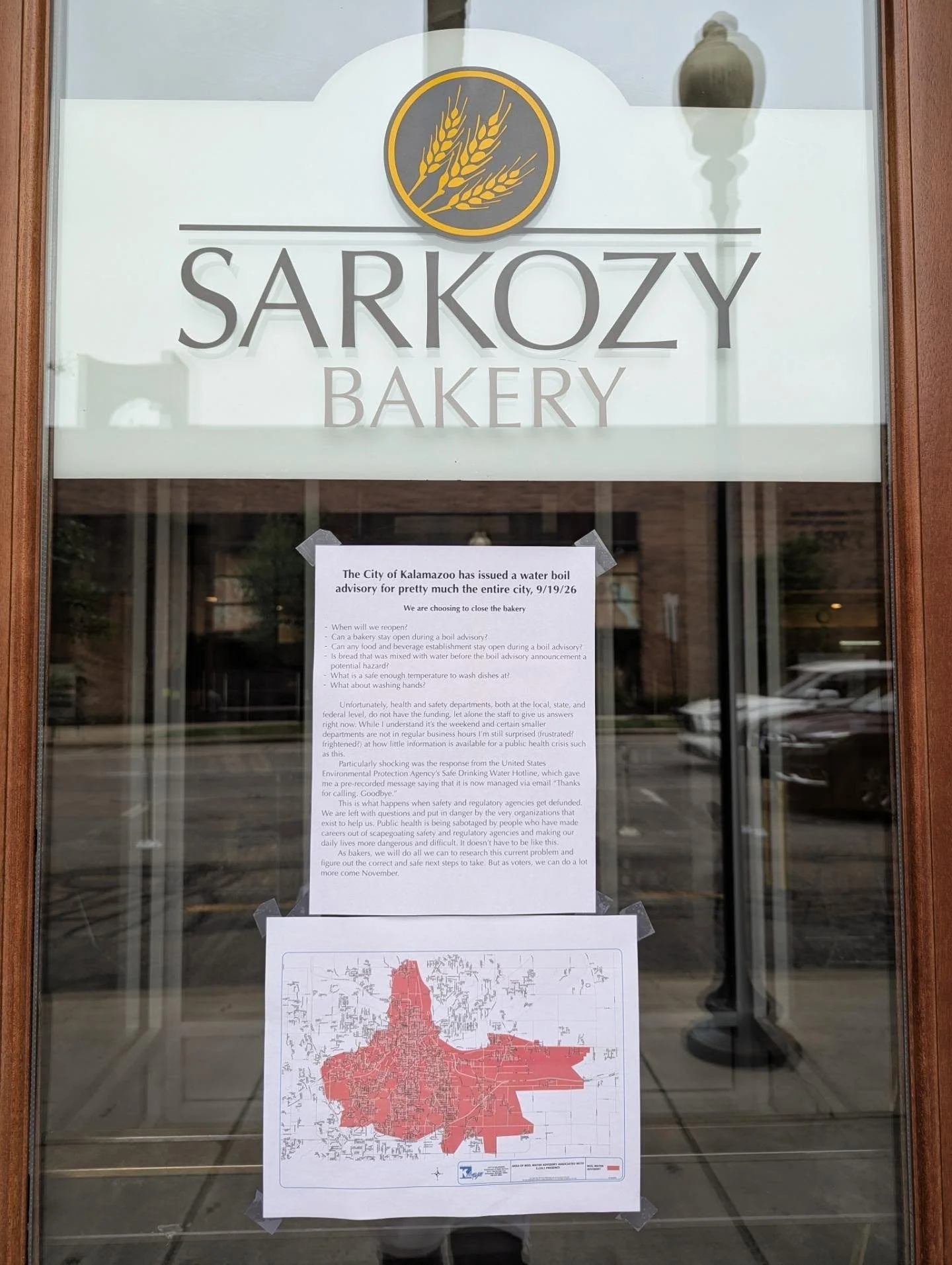 The City of Kalamazoo has issued a water boil advisory for pretty much the entire city, 9/19/26.

We are choosing to close the bakery today and will update you about tomorrow.

- When will we reopen?
- Can a bakery stay open during a boil advisory?
-