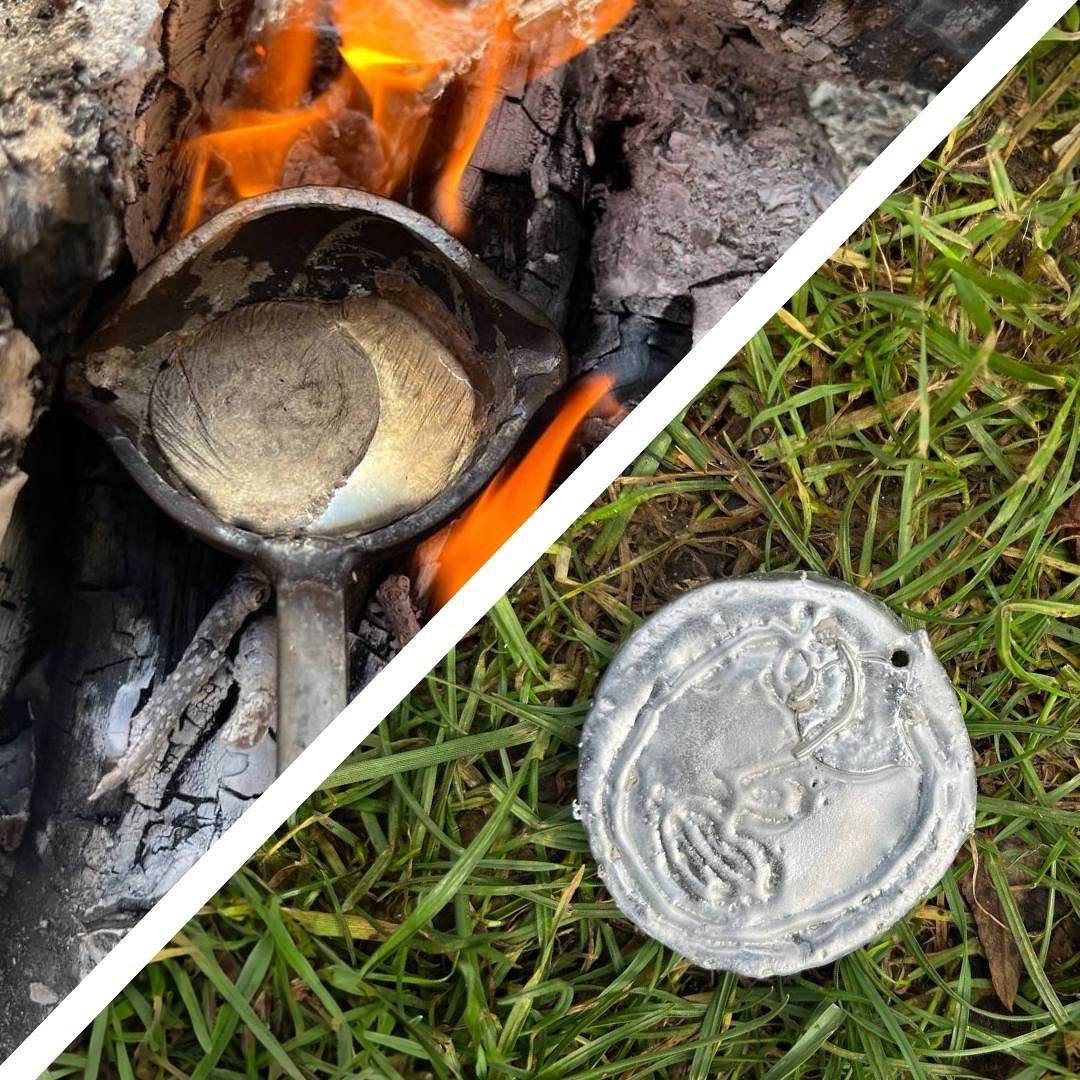 Exploring fire craft with @the_garden_classroom for  local families at @khwgarden 🌿 making fire, charcoal and even this flame-forged pewter jewellery 🔥