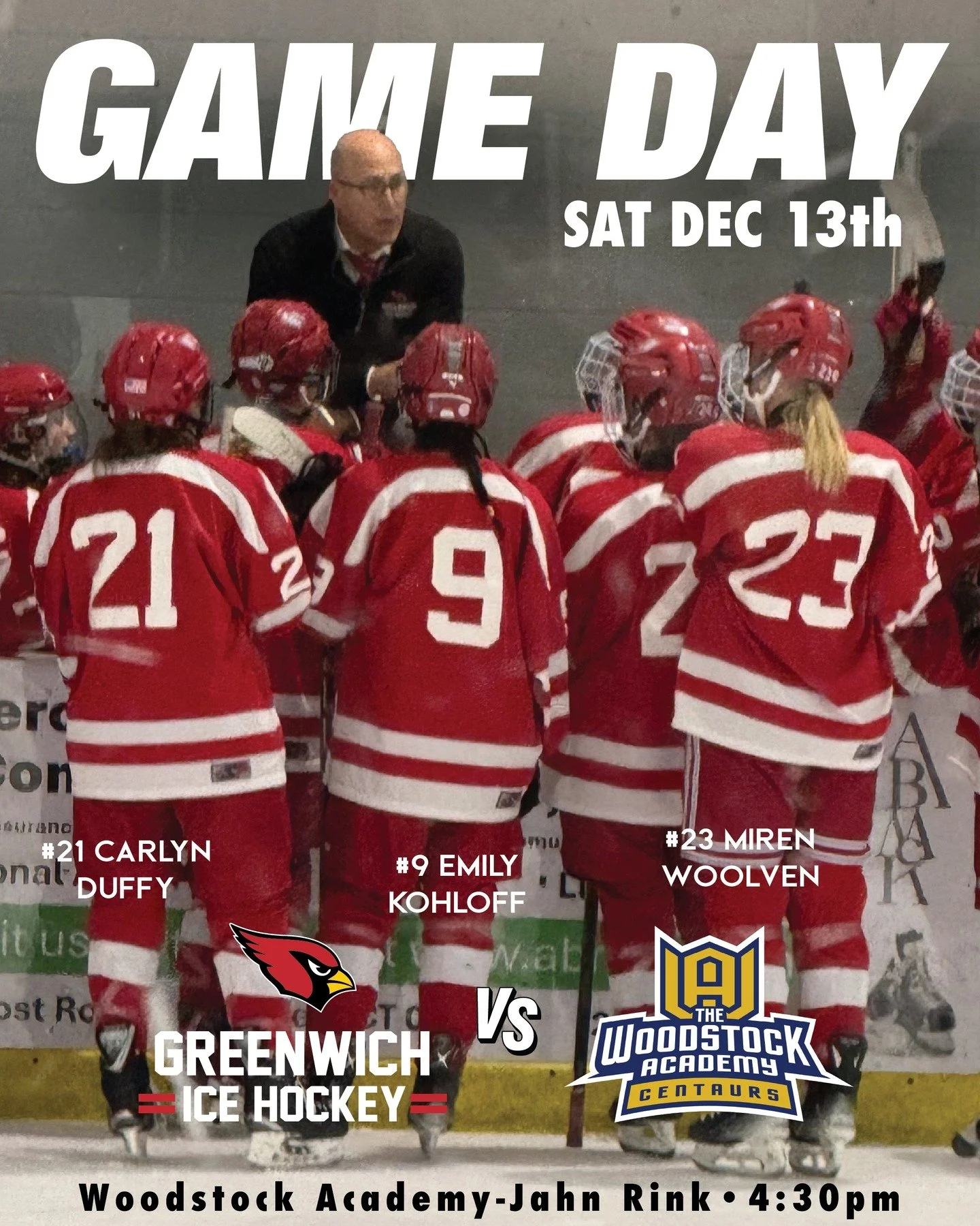 Big Red hits the road to Woodstock Academy this Saturday, Dec 13th. 4:30pm Jahn Rink
Let's Go Big Red! 🔥❤️🏒