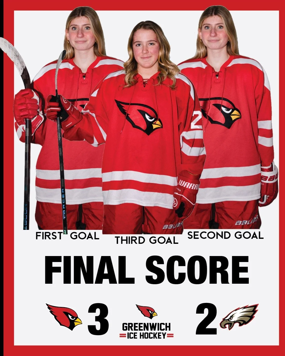 GOALS 1️⃣ &amp; 2️⃣ &mdash; #13 ELEANOR FINE
GAME WINNER 🏆 &mdash; #22 HAILEY DREHER
WAY TO GO GIRLS 🔴🏒🔥