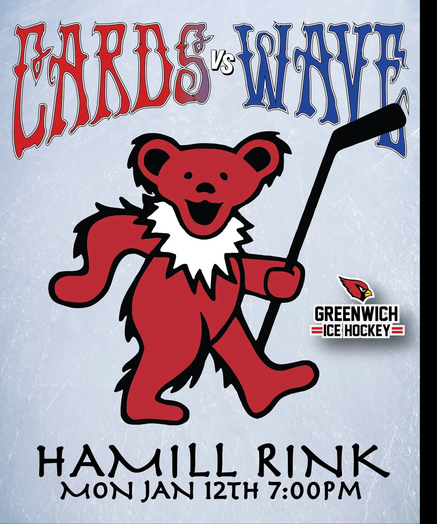 Cards vs Wave
🗓 Monday Jan 12
⏰ 7:00 PM
📍 Hamill Rink