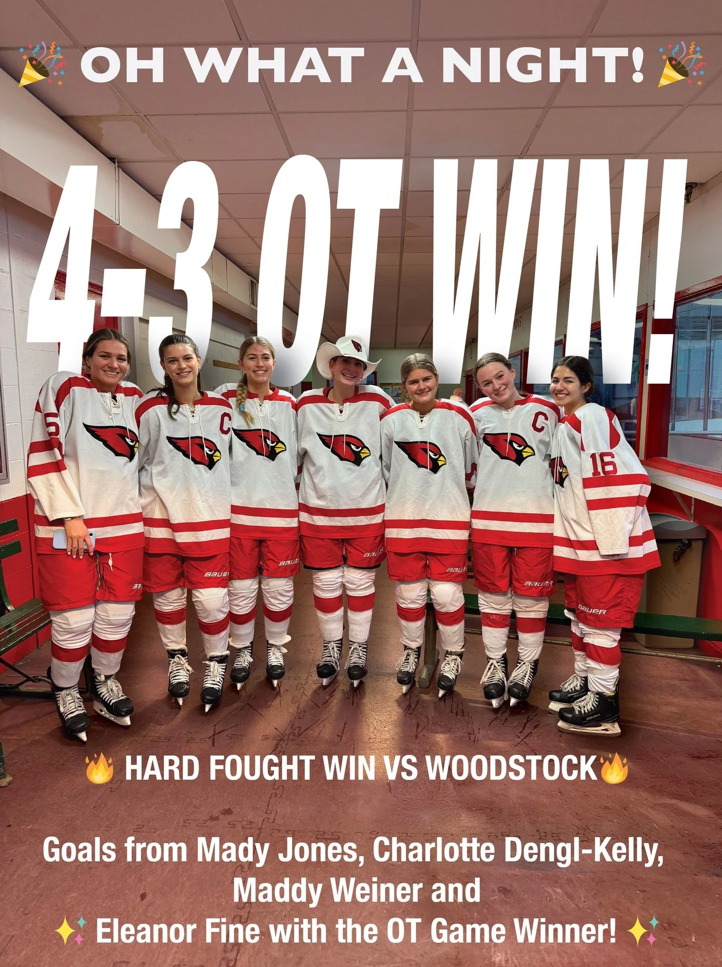 🔥 HARD FOUGHT WIN VS WOODSTOCK🔥

What a battle at Hamill Rink tonight!

🥅 Goals from:
&bull; Mady Jones
&bull; Charlotte Dengl-Kelly
&bull; Maddy Weiner

And in OVERTIME&hellip;

✨ Eleanor Fine with the OT GAME WINNER! ✨

Final: Greenwich 4 &ndash