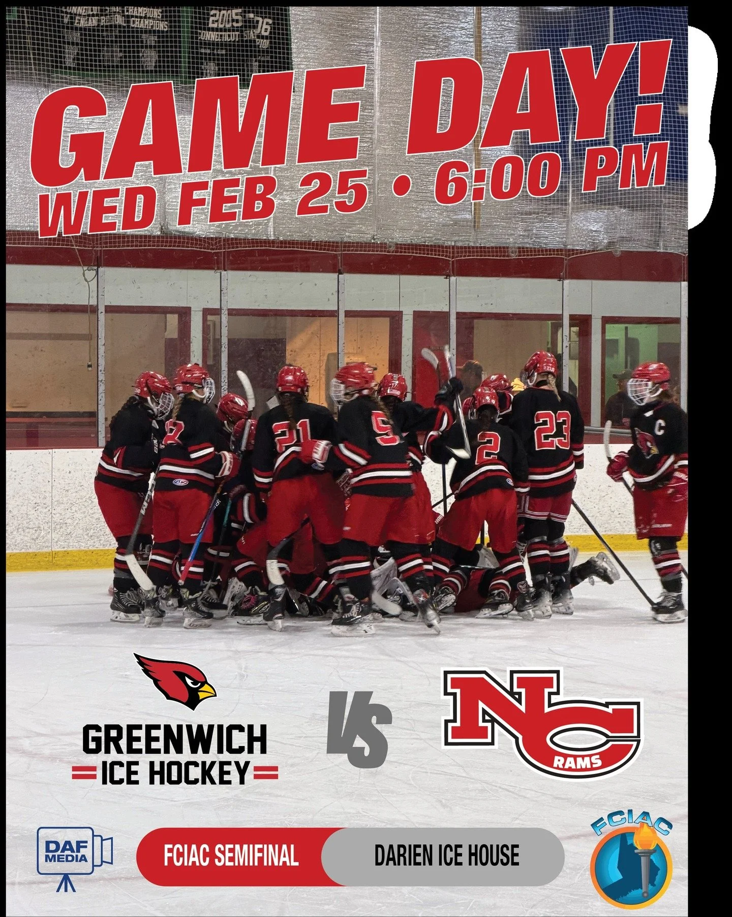 🚨 FCIAC SEMIFINALS &mdash; IT&rsquo;S GAME TIME!🚨

The Cardinals are BACK AT IT!

📅 Wed Feb 25th
🆚 New Canaan
⏰ 6:00 PM
📍 Darien Ice House

After a clutch first-round win at Hamill, the momentum is rolling &mdash; now it&rsquo;s time to bring th