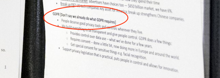 A journalist took a photo of the notes used by Mark Zuckerberg at a recent Senate hearing with US politicians following the Cambridge Analytica scandal.