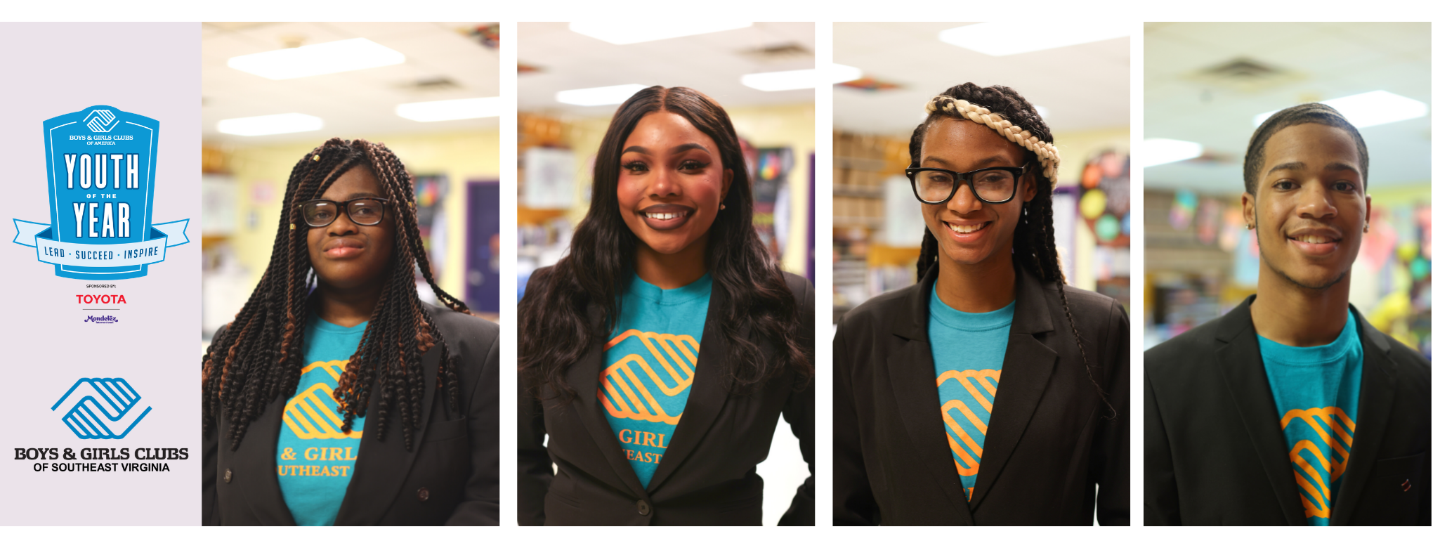 Youth of the Year Candidates from left to right; Jymyra | Chesapeake;  Saniyyah | Portsmouth; Atayeveona | Norfolk; Dae’Quon | Virginia Beach