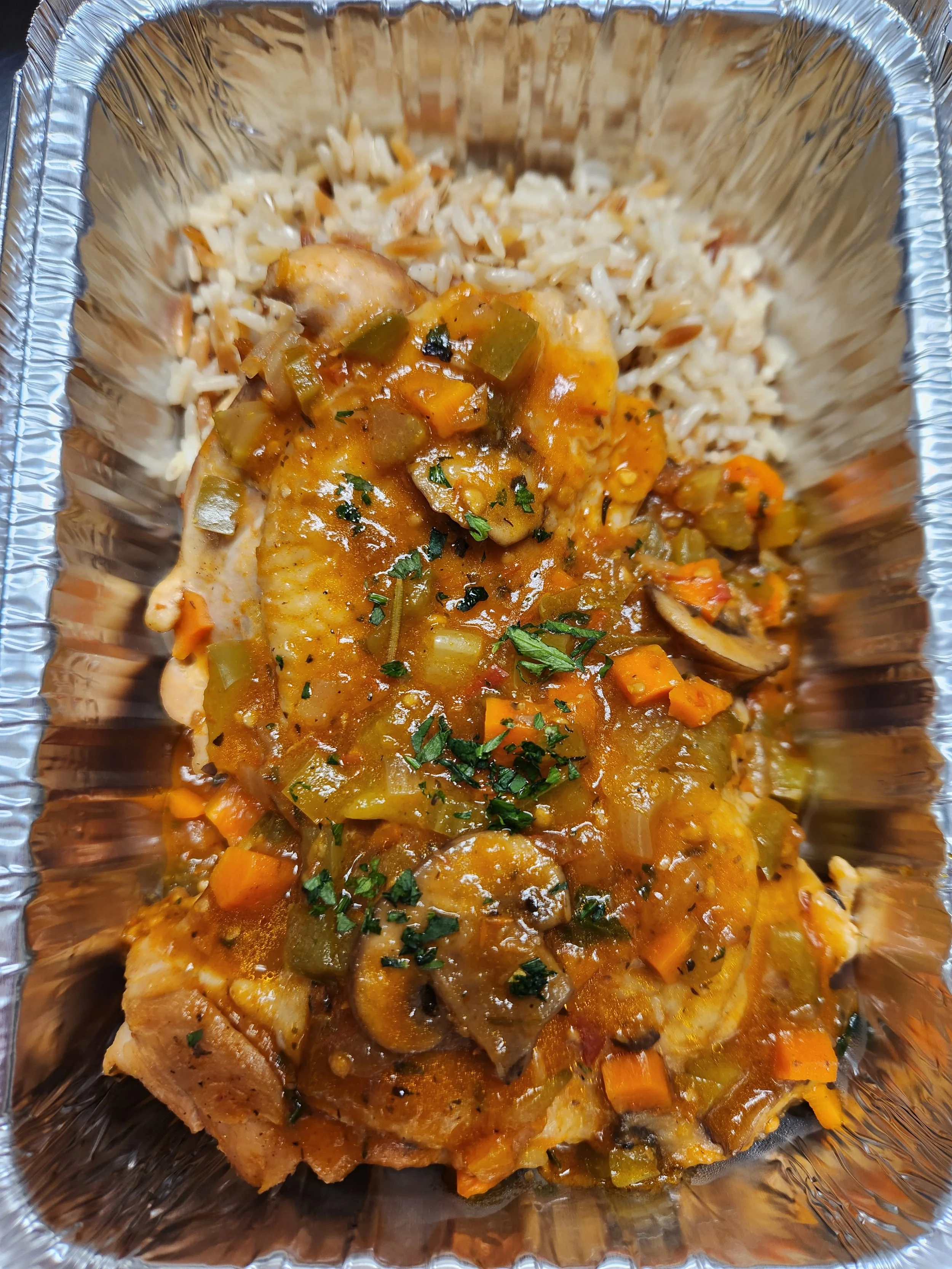 Chicken Cacciatore with Toasted Orzo and Rice Pilaf — Skyline Camp and