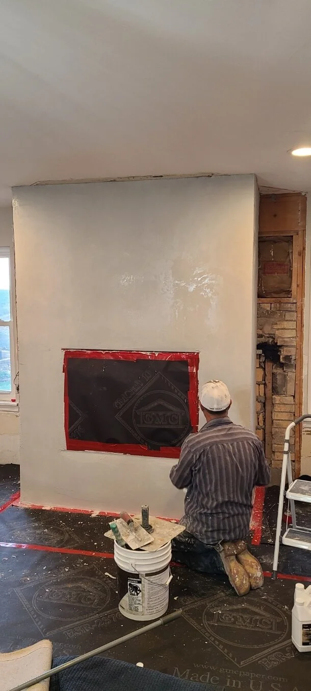 Variance plaster fireplace, Denver.