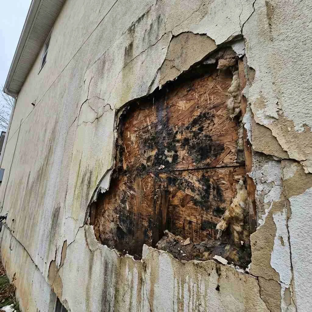 Stucco removal and water damage repair