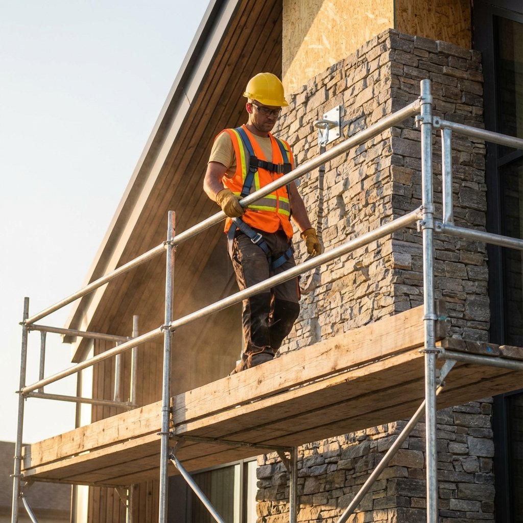stone installer on scaffolding per OSHA
