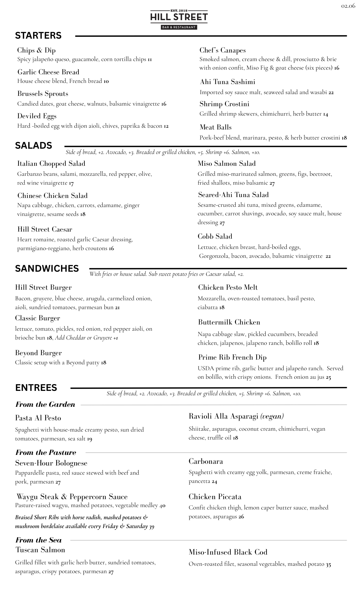 Hill Street Spring Menu