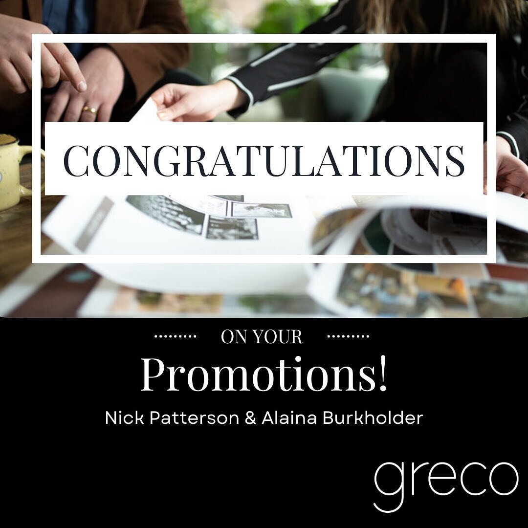 Greco is kicking off 2023 with some exciting promotions! Nick Patterson has been promoted from Development Analyst to Development Coordinator, and Alaina Burkholder has been promoted from Marketing Manager to Marketing Director! Nick and Alaina are i