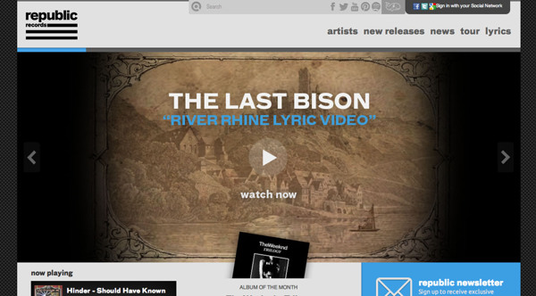 Republic Records homepage on December 18th, 2012.