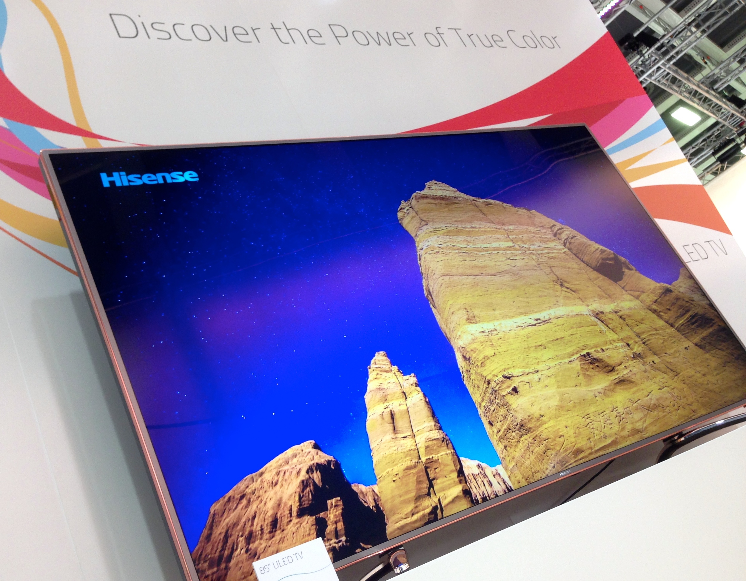 Hisense's new XT910 85" UHD Quantum Dot TV, featuring Nanosys QDEF technology on display at IFA 2014 in Berlin, Germany. 