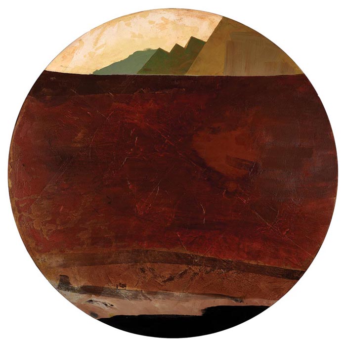 “Mountains and Valley”, acrylic on canvas, 60 inch diameter.