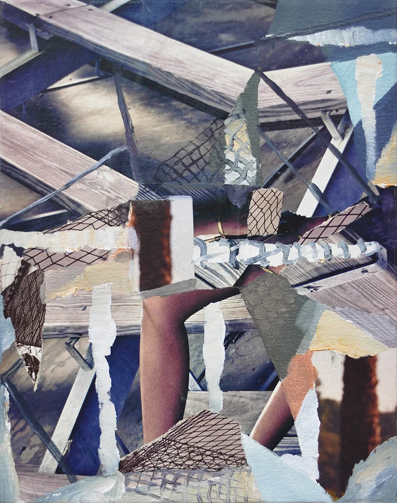  Distribution , acrylic and collage on canvas, 12 x 9.5 inches. 